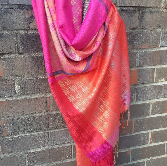 Pink Red Modern Pashmina Scarf Plaid Shawl Wraps - Picture 3 of 10